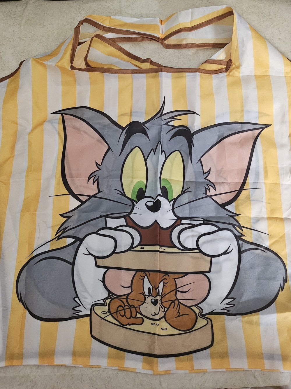 Yellow Striped Tom & Jerry Reusable Grocery Tote Bag